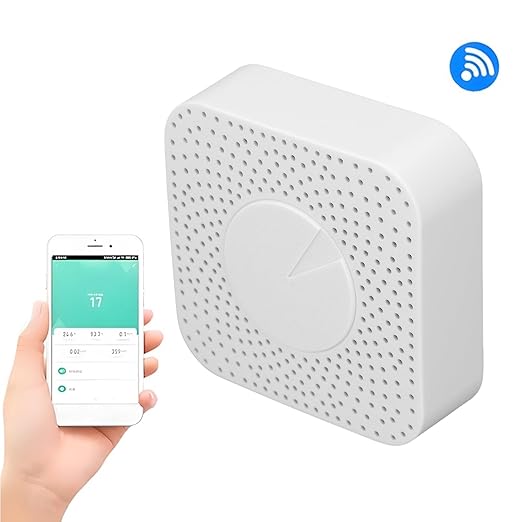 Zunate Smart Air Quality Tester with WiFi APP Control, Monitors CO2 HCHO VOC PM2.5 Temperature and Humidity, Compatible with Tuya APP, DC 5V