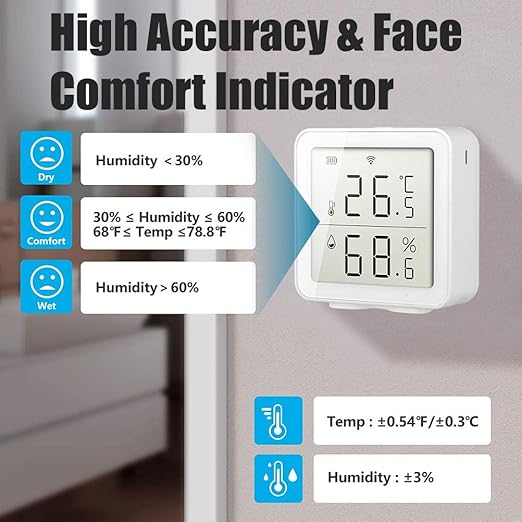 JTLB Thermometer Outdoor Thermometer, 10x9x5 Smart Humidity Sensor Hygrometer Outdoor Indoor Thermometer Digital LCD Display Temperature Humidity Monitor