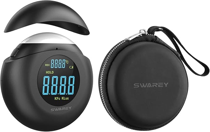 Light Meter Digital Illuminance Meter Handheld Ambient Measurer with 360° Detector, Measurer with Range up to 200,000 lux with LCD Display, Light Meter for Factories, Warehouses, Offices