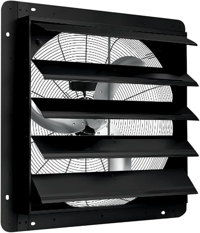 20" Wall Mounted Shutter Exhaust Fan, 3500 CFM Aluminum Blades, 1500 RPM High Speed Low Noise, Automatic Shutter Attic Fan with Exhaust and Intake for Home Attic Garage Greenhouse Shed Basement,Black