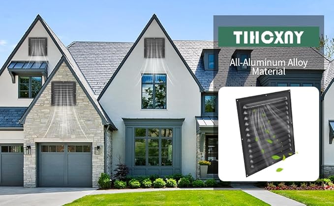 (Black 2 Pack 10" x 10"Inch) Gable Vents, Aluminum Walls, Lofts, Garages etc with Screened Metal Shed Vents, Outdoor House Loft Ceiling Reinforced Square Vents Shutters Exterior Grille (Matt)
