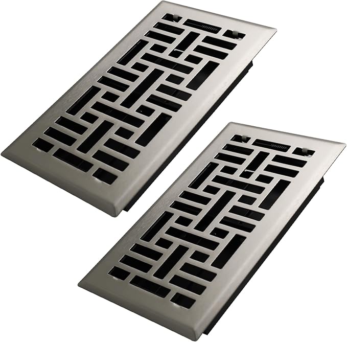 Howeall 4x8 Inches 2 Pack Heavy Duty Walkable Floor Register Easy Adjust Air Supply Lever Floor Vents - Seattle Design - Vent Cover for Home Floor - Satin Nickel