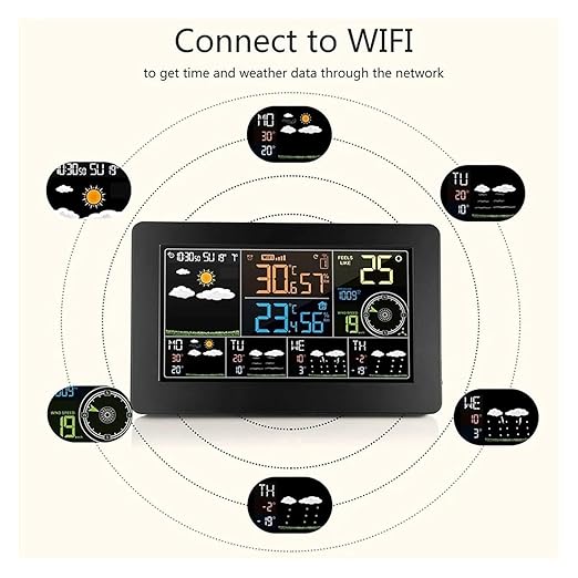 WiFi Weather Station Wireless Indoor Outdoor with Large Color Display, App Controlled Temperature Humidity Sensor, Smart Weather Forecast Alarm Clock