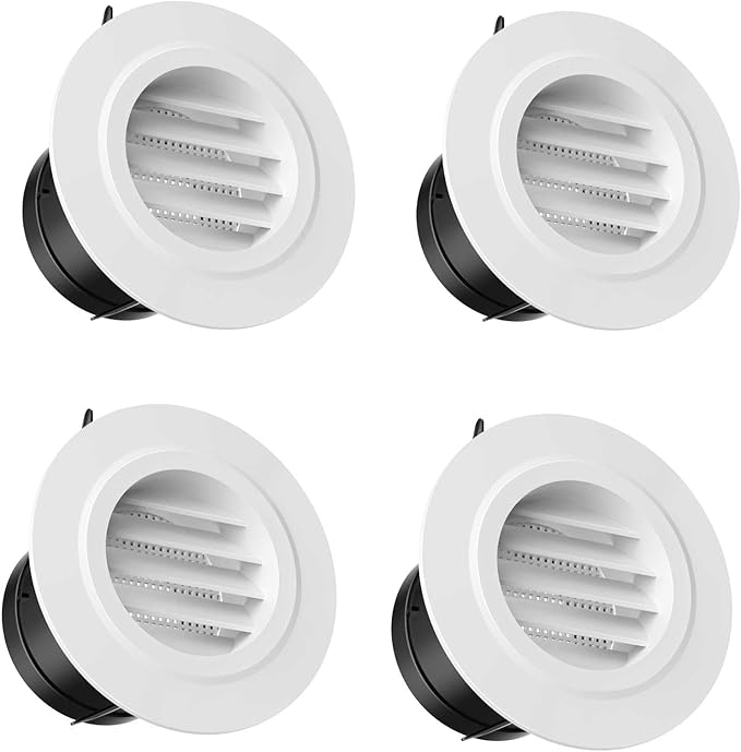 Hon&Guan Soffit Vents, 3 Inch Vent Cover Round Soffit Vents Exterior with Built-in a Fly Screen for Bathroom Office Home Ventilation (4PCS)