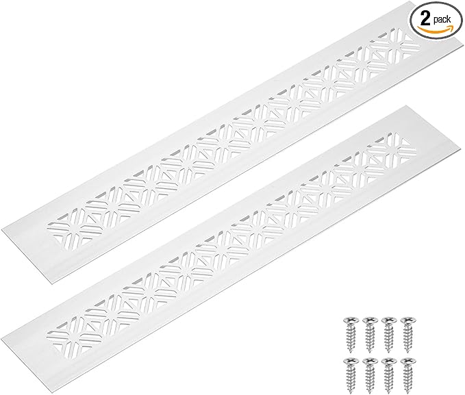 uxcell 2Pcs Aluminum Alloy Air Vents, 300 x 50mm / 11.8 x 2" Rectangle Louvered Ventilation Grille Cover with Mounting Screws for Door Cabinet Wardrobe, Silver
