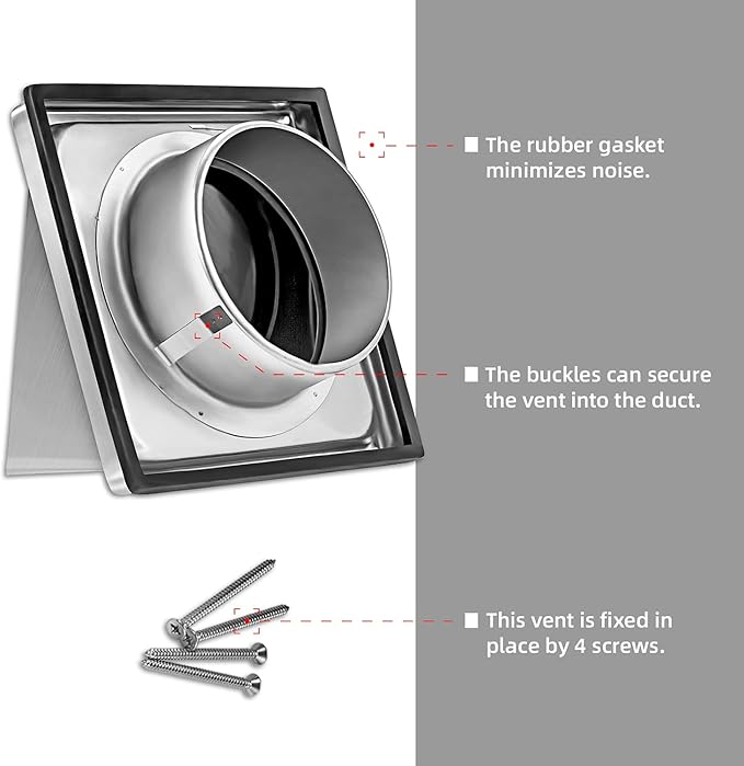 FRESH SPEED 4-Inch External Extractor Wall Vent Cushioned Non Return Flap