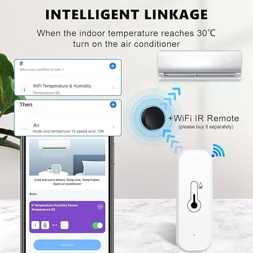 Temperature and Humidity Monitor Sensor WiFi & Bluetooth,No Hub Required,Compatible with Alexa and Google Home,for Home,Greenhouses Accessories,Garages 1Pack(No Include Battery)