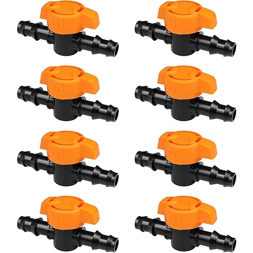 1/2 Inch Drip Irrigation Barbed Valve, 8 Pack 1/2" Drip Barbed Shut Off Valves for 1/2 In. Drip Irrigation Tubing (.570-. 620" ID), 1/2" in-Line Cut Off Switch Valves for Drip Sprinkler System