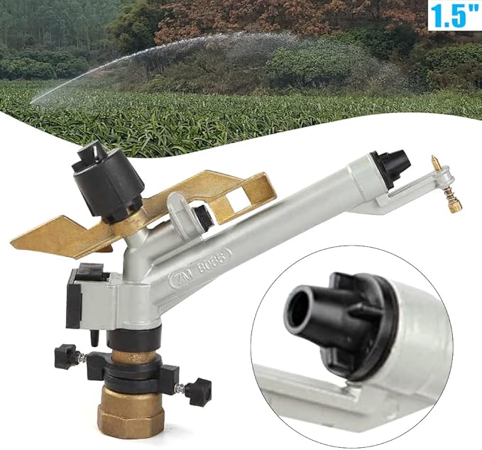 1.5" Impact Sprinkler Agriculture Irrigation Sprinkler 360° Adjustable Long Range Water Irrigation Spray Gun Tool Kit Large-Area Watering Sprinkler for Garden Farm Lawn Forestry