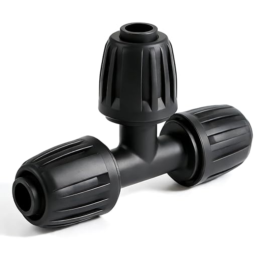12 Pack 1/2 Inch Drip Irrigation Tee Fittings (1/2" ID x 0.6-0.65" OD), 1/2'' Dripline Barbed Tee Connectors with Anti-Drop Lock Nuts for Garden Lawn Irrigation System Connection