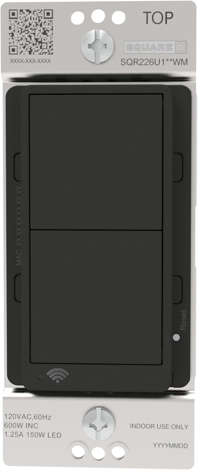 Square D by Schneider Electric X Series 15 Amp WiFi Energy Monitoring Light Switch, Single-Pole/3-way, 600 Watt, Rocker, Matter Certified, Works with Alexa, Google Home, Apple Home, Matte Black