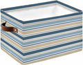 Khaki Blue Striped Storage Bins Cubes Waterproof Cloth Storage Basket,Farmhouse Stripes Modern Abstract Art Foldable Storage Bags for Shelf Clothes Storages Organizers with Handles 15x11x9.5 in 1PCS