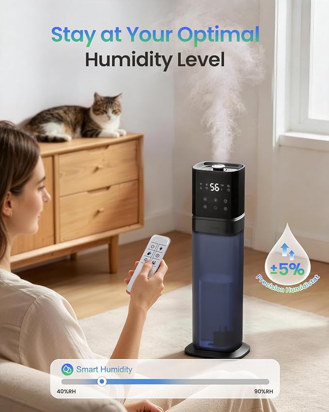 Humidifiers for Bedroom 2.1Gal/8L, Smart Humidifier for Large Room, Cool Mist Humidifiers for Home Kids Plants, Top Fill Humidifier with Extension Tube, WIFI APP & Voice Control, Blue