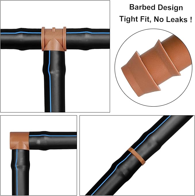 Irrigation Fittings Kit for 1/2" Tubing, 32 Pieces Line Connectors for Drip Sprinkler Systems - 12 Couplings, 8 Tees, 6 Elbows, 6 End Caps, Parts for 1/2 Inch Hose