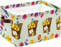 Spring Floral Storage Bins Cubes Waterproof Cloth Storage Basket, Watercolor Lemons Garden Flowers Rustic Green Foldable Storage Bags for Shelf Closet Clothes Organizers with Handles 15x11x9.5 in 1PCS