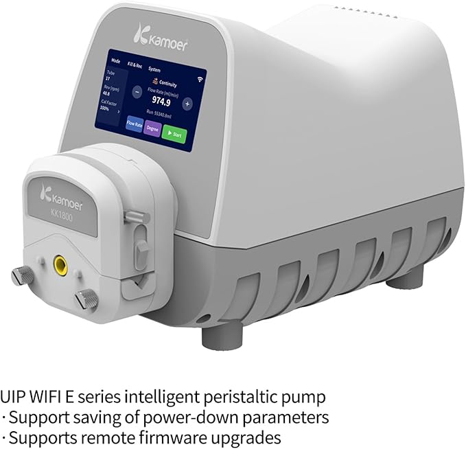 Kamoer UIP WIFI E Intelligent Peristaltic Pump, High Flow Adjustable Dosing Pump 0.5-1500ml/min with Stepper Motor & Touch Screen, 100V-240VAC for Lab Fluid Transfer