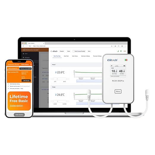 Elitech 5G/2.4G WiFi Real-Time Temperature Humidity Monitor, Dual Channel Remote Data Logger, Cloud Data Storage, SMS/Email/APP/Web Alarm, Warehouse, Pharmacy, RCW-360Pro-W-DC