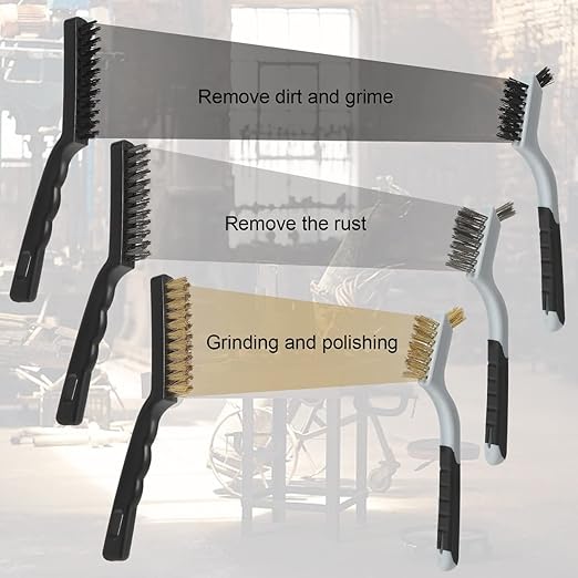 VASTOOLS Wire Brushes Cleaning Set 6Pc, 9" and 7", Wire Brushes for Cleaning Welding Slag, Rust and Dust. Includes Brass, Nylon, Stainless Steel Brushes with Strong Handle