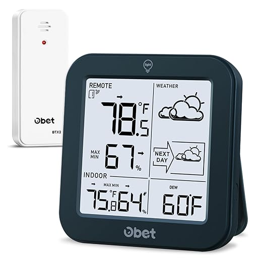 Indoor Outdoor Thermometer Wireless Weather Station, Battery Powered Inside Outside Thermometers Remote Temperature Humidity Monitor with Backlight and Dew-point for Office Bedroom Greenhouse (500 Ft)