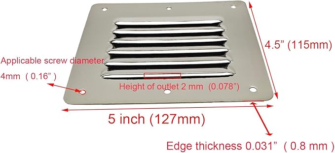 Boat Cabin Vents Louver Grill Cover Ventilation Louver 4-1/2" X 5" 316 Stainless Steel Stamped Air Venting Panel Cover 2 Pack