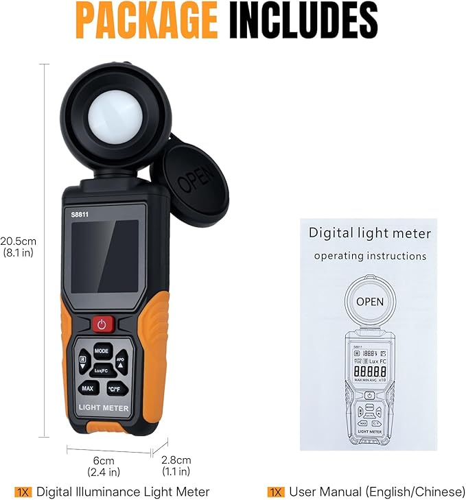 Mcbazel Digital Light Meter with HD Color Screen, 270° Rotatable Head & Fast 8X/s Sampling – High-Precision Illuminance Meter (200,000 Lux/FC) for LED Grow Lights, Plants, Photography & Lumen Testing