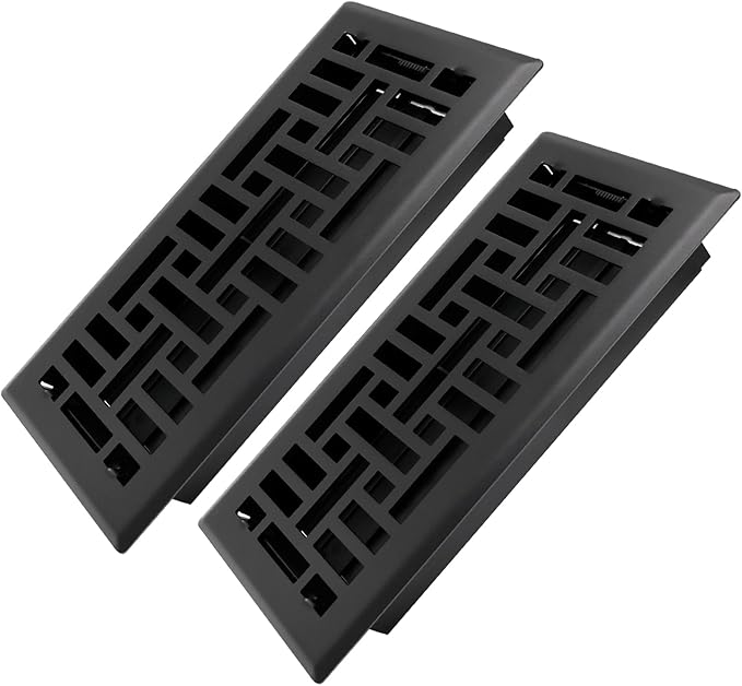 Howeall 4x10 Inches 2 Pack Heavy Duty Walkable Floor Register Easy Adjust Air Supply Lever Floor Vents - Seattle Design - Vent Cover for Home Floor - Matte Black