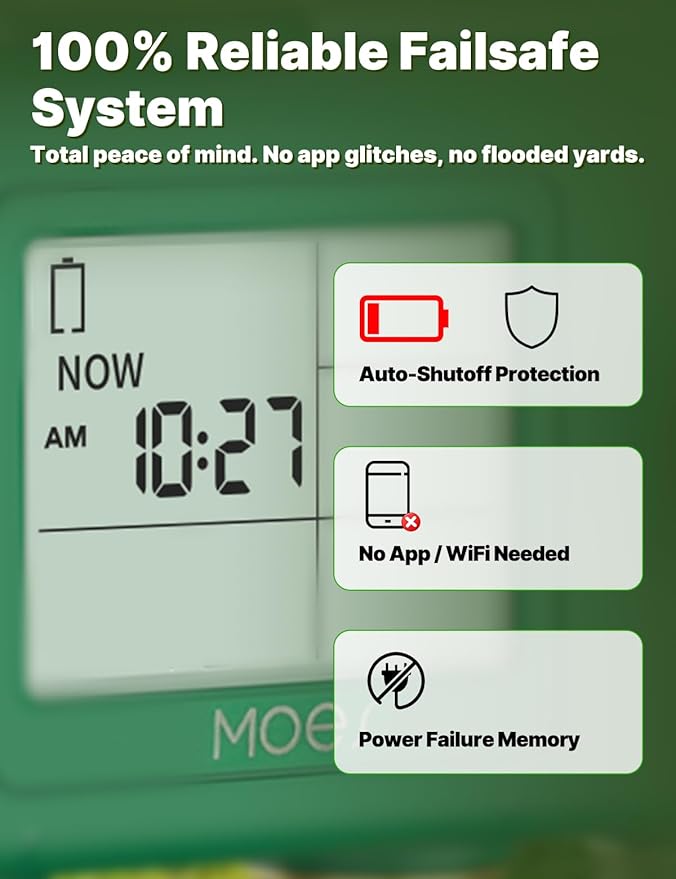 MOES 2 Zone Water Timer for Garden Hose, Heavy Duty Solid Brass Inlet & Outlets, Programmable Sprinkler Timer Battery Operated, Automatic Dual Faucet Valve with Sequential Watering (Non-WiFi)