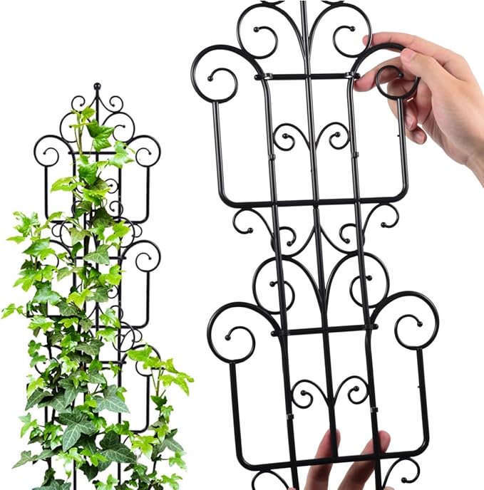 Garden Plant Trellis, Stackable Plastic Trellis Supports for Climbing Plants, Indoor Outdoor Use, 3 Pack, Black (3)