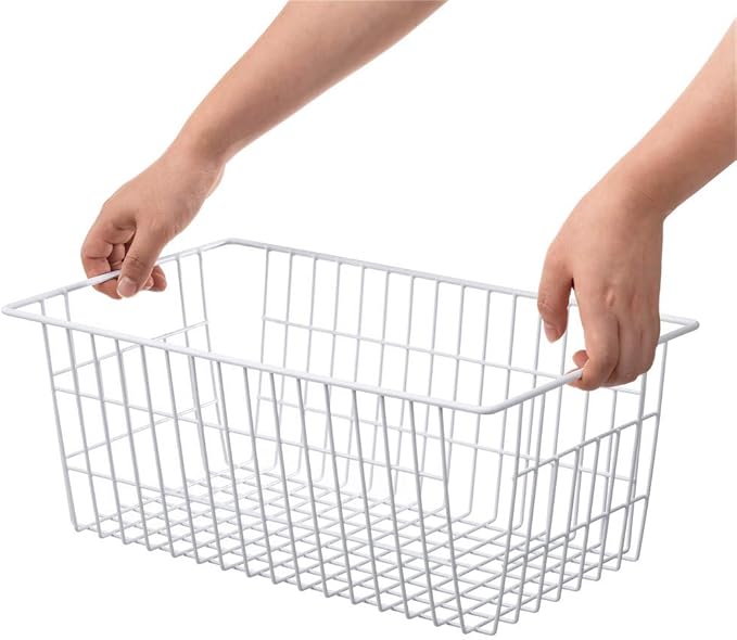 SANNO 15.7" Freezer Wire Baskets Refrigerator 4 Freezer Baskets Wire Metal Storage Basket, Modern Farmhouse Storage Organizer for Pantry, Shelf, Kitchen, Cabinet, Bathroom 15.7"x7.9"x5.9"