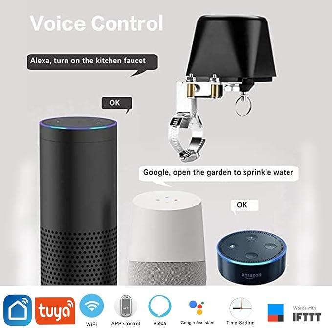 Smart Water Valve, WiFi Water Valve, Upgraded Version of Intelligent Water Valve Closing, Automatic Ball Valve Watering Timer, Sprinkler Controller, Smart Life App, Compatible with Alexa and Google