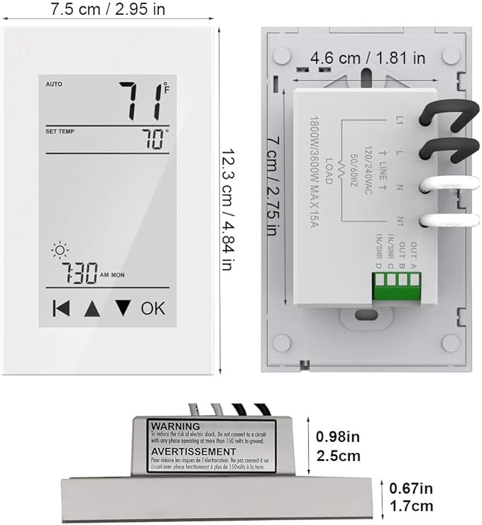 HEATIT ET-72 Digital Programmable Thermostat with Large LCD Display for Floor Heating Systems
