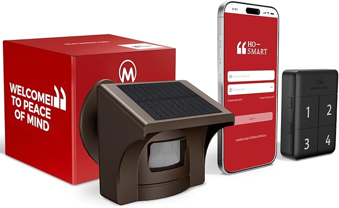 eMACROS Pro 4 Smart Solar Driveway Alarm (2.4G Wi-Fi Only) - App Push Notifications, 1/2 Mile Wireless Range Motion Sensor & Rechargeable Base Station with 3-Day Backup (No Camera)