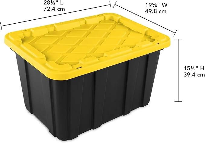Storage Bin 27 Gallon Industrial Tote, Rugged Plastic Storage Bin, Snap-on Lid, Heavy-Duty Organizing Containers for Closet, Bathroom, and Office 6-Pack