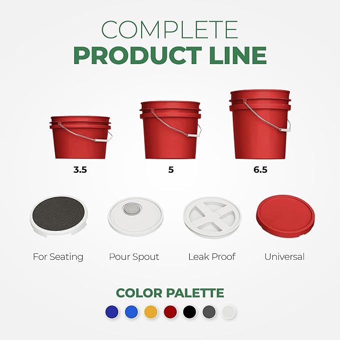 EconoHome 5-Gallon Red Bucket Pail Container with Lid | Metal Handles with Plastic Grip for Easy Carrying | Easy Stack and Store | Heavy-Duty Extra Durable | Food Grade | BPA Free - 2 Pack
