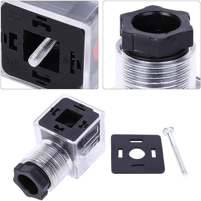 5Pcs Hydraulic Solenoid Coil Valve Plug, Universal AC 110V-220V 10A Solenoid Coil Connector Socket with Led Indicator Light, 3PIN +PE