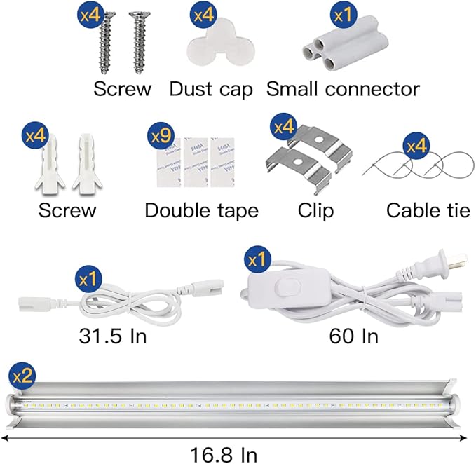 GYTF T5 Grow Lights 2 Pack, 1.4Ft 5000K White Full Spectrum LED Plant Growing Lamp Strips for Indoor Plants, Seeds Starting, Succulents, High PPFD with V-Shaped Reflector