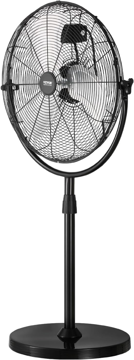 VEVOR Industrial Pedestal Fan, 20 Inch Standing Fan with 46.9 to 59.6 Inches Adjustable Height, Floor Fans with 3 Adjustable Speeds, High Power Room Fans for Office, Black