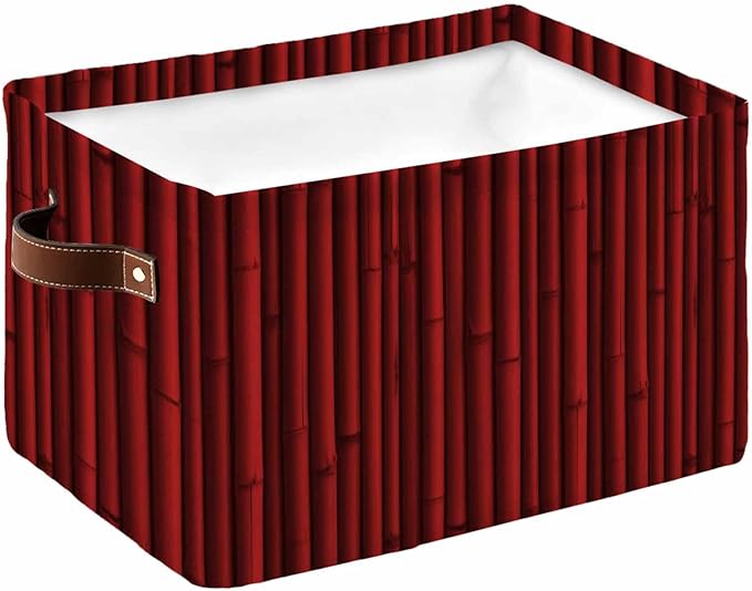 Red Plants Texture Storage Bins Cubes Waterproof Cloth Storage Basket, Vintage Country Trees Pattern Foldable Storage Bags for Shelf Closet Clothes Storages Organizers with Handles 15x11x9.5 in 1PCS