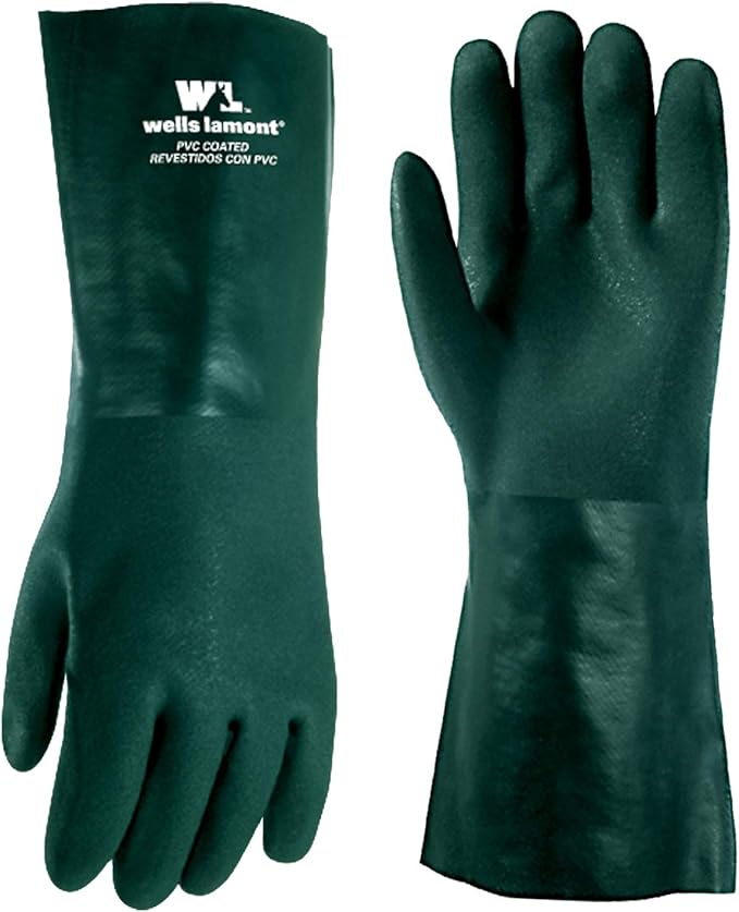 Wells Lamont Heavy Duty 14” PVC Coated Work Gloves | Chemical & Liquid Resistant, Cotton Lined | Men's Large (167L)