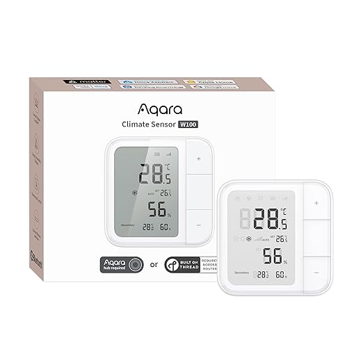 Aqara Thread/Zigbee Smart Climate Sensor W100,Temperature and Humidity Monitoring,Wireless Remote HVAC Control, 3 Customizable Smart Buttons,Works with HomeKit, Alexa, Google & More