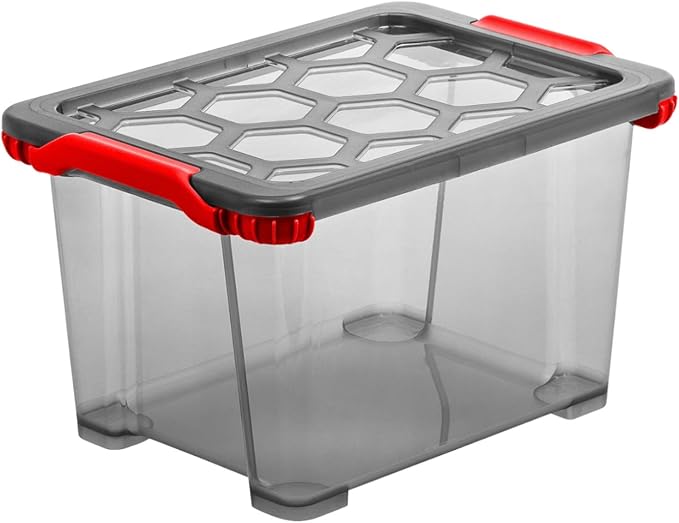 Rotho, Evo Total Protection, storage box 15 l with lid, Plastic (PP) BPA anthracite/red, 15l (39,3 x 28,3 x 23,0 cm)