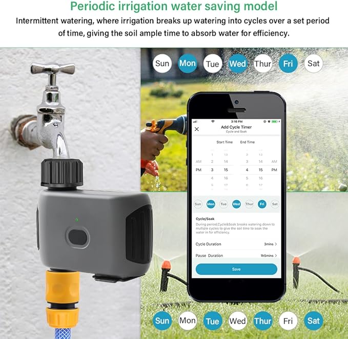 Tyenaza Sprinkler Timer, WiFi Smart Sprinkler Timer 1 Outlet Automatic Watering System Irrigation Timer with APP Control Rain Delay Programmable Water Timer for Garden Hose (EU Plug)