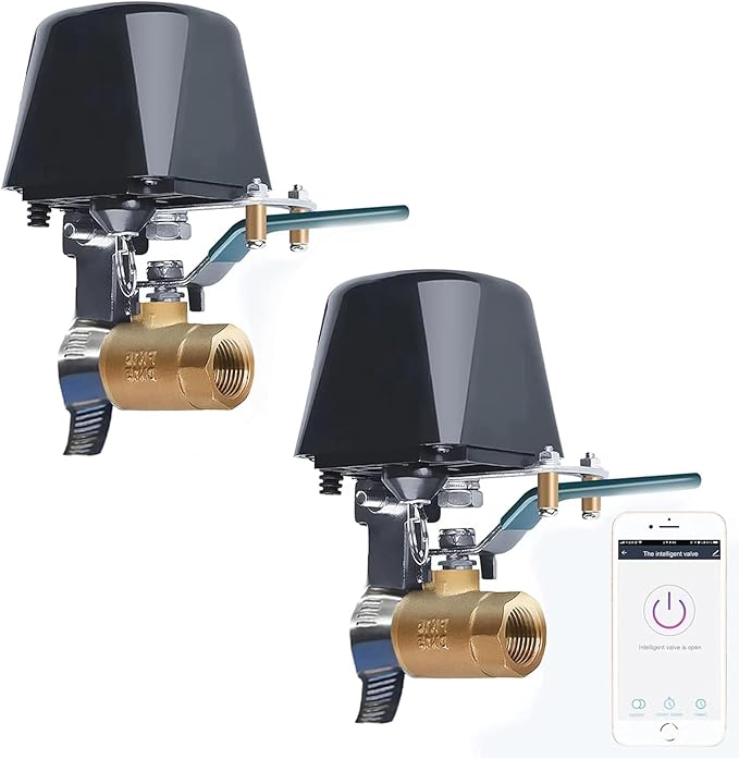 Jinvoo WiFi Smart Valve, Water Shut-Off Controller, Sprinkler controllerr, Smart Irrigation Controller, Compatible with Alexa, Google, Smart Life APP Control, No Hub Required (2 Pack)