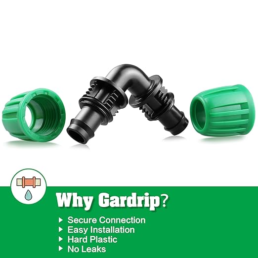 Gardrip Drip Irrigation 1/2" Elbow Fittings：1/2 Inch Drip Line Lock Barbed 90 Degree Elbow Connectors for Drip Irrigation Tubing (1/2" ID x 0.640" OD) Anti-Drop Drip Irrigation Parts (12 Pieces)