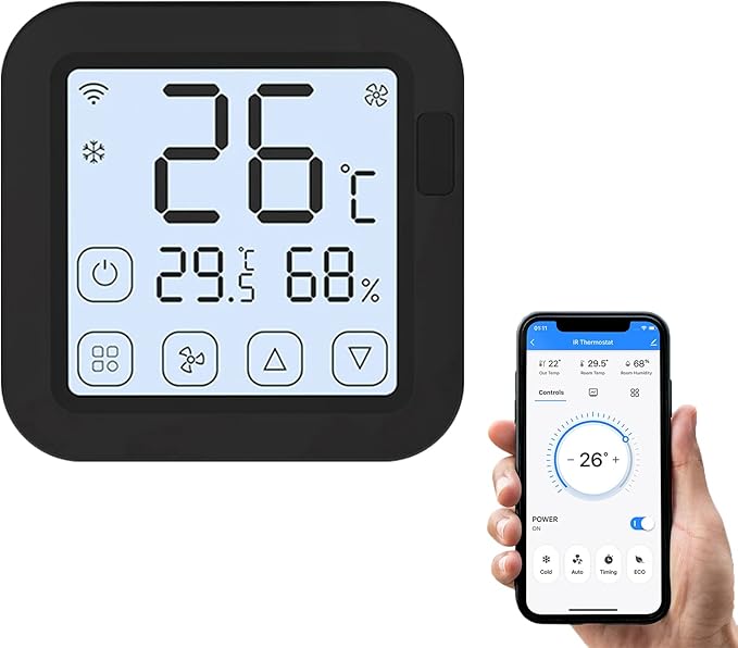 Smart WiFi IR Conditioner Controller with LCD Display App Control Temperature Humidity Sensor Monitor Compatible with Home for Mini Split Portable AC