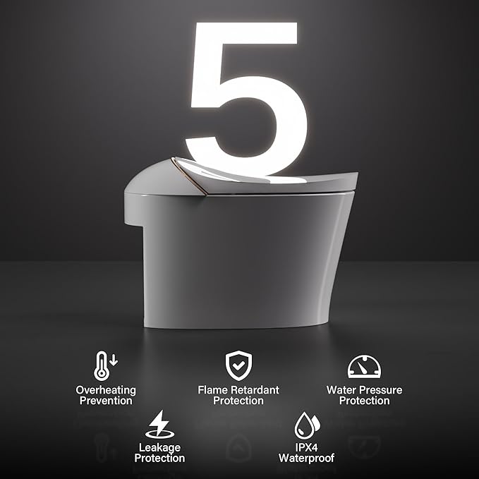 DeerValley Smart Toilet with Bidet Built In, Tankless Toilet with Heated Bidet Seat, Auto Flush, Warm Water & Dryer, Deodorization, and Remote Control