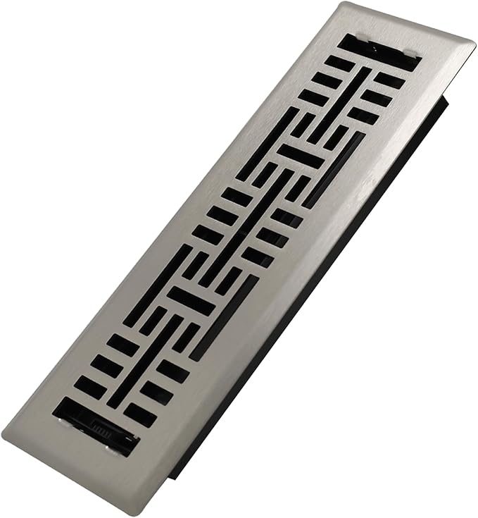 Howeall 2x10 Inches Heavy Duty Walkable Floor Register Easy Adjust Air Supply Lever Floor Vents - Seattle Design - Vent Cover for Home Floor - Satin Nickel