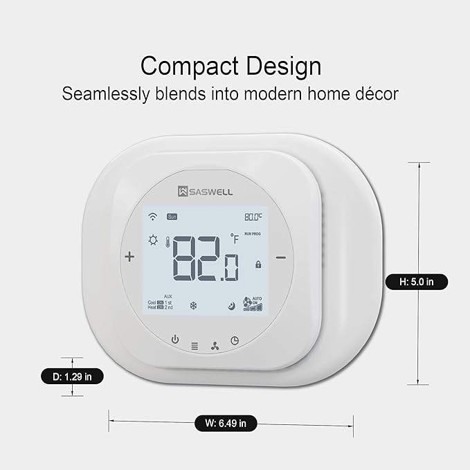 Smart WiFi Thermostat for Home, Programmable Thermostat with C-Wire Adapter, 3H/2C for Heat Pump & Conventional Systems, Tuya App Control, Compatible with Alexa & Google Assistant, White