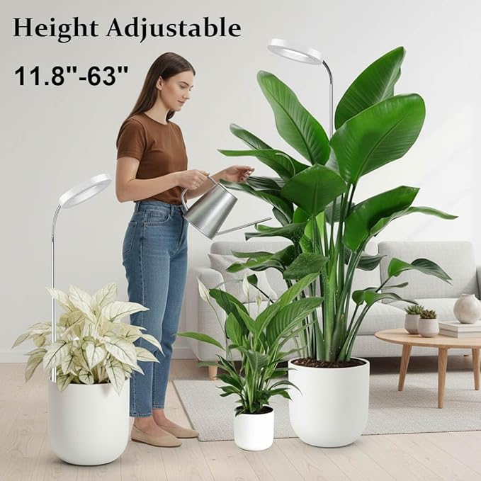 Grow Light for Indoor Plants, 6.3" Full Spectrum LED Plant Grow Light, 11.8-63in Height Adjustable Growing Lamp with Auto Timer 3H/9H/12H, 10 Dimmable Levels (White 1 Pack)