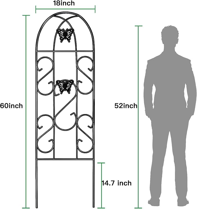 AMAGABELI Garden & Home 4 Pack Garden Trellis for Climbing Plants 60" x 18" Black Iron Trellis for Potted Plant Support Butterfly Metal Trellis for Climbing Roses Vine Flower Cucumber Clematis GT02